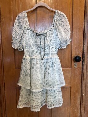 Francesca's Collections Marlene Horseshoe Puff-Sleeve Tiered Mini Dress